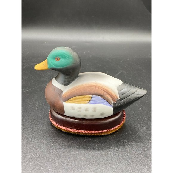 Vintage Mallard Duck Bisque Porcelain Wood Base Lint brush - Picture 15 of 15